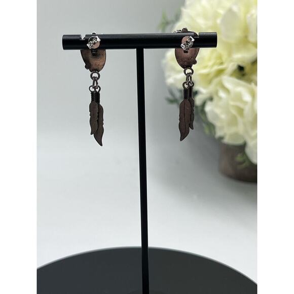FM Fred Maloney Vintage Native American Onyx Sterling Silver Feather Earrings - Picture 4 of 13